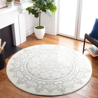 Carvapet Teppich Rund 90cm Weich und Flauschig Teppich Gegend Kreis rutschfest Waschbar Böhmisches Mandala Bodenteppich Wohnzimmer Schlafzimmer(Grau Mandala)