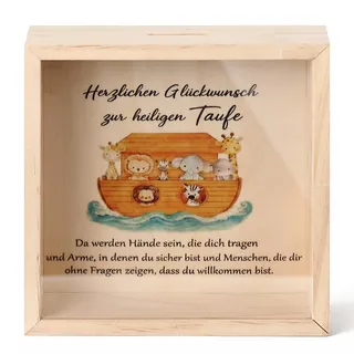 Namalu Taufgeschenke Geldgeschenke Verpackung Bilderrahmen Spardose 16 x 16 cm Geschenk für Taufe Kommunion Konfirmation Jugendweihe Abitur 3D Bilderrahmen Sparbüchse Holz Sparrahmen(Arche Noah)