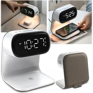 LED-Nachttischlampe für den Schreibtisch, induktives Ladegerät Qi 15W, Wecker - Weiß