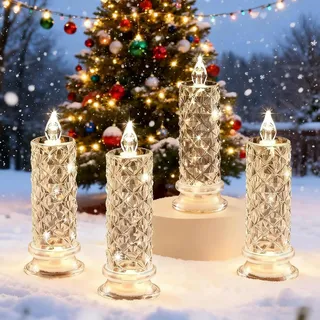 Peculiaral Flameless LED Candles, 2026 Neue Rose Flammenlose LED-Kerzen, Transparente Kristall-LED-Kerze, Flackernde Flammenlose Kerze für Hochzeiten, Partys, Halloween, Weihnachtsdekoration (4PCS)