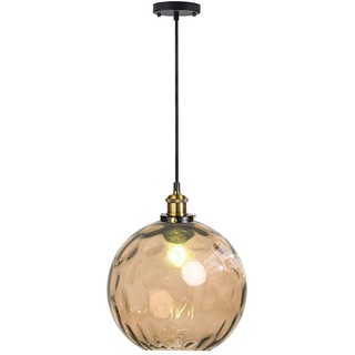 HJXDtech Industrielle Vintage Pendelleuchte mit 20cm Buntem Glaskugel Lampenschirm in Wasserwellen, Antike Bronze E27 Loft Bar Deckenleuchte Hängelampe (Bernstein)