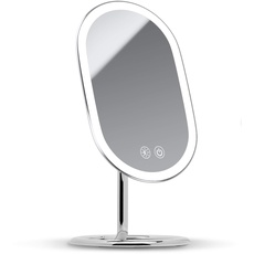 Fancii wiederaufladbarer Kosmetikspiegel mit LED Licht - beleuchteter Schminkspiegel mit 3 dimmbare Lichtfarben, doppelte Vergrößerung und Verstellbarer Ständer, Vera (Chrom)