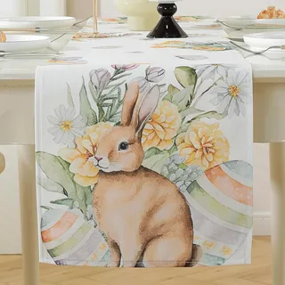 meioro Ostern Kaninchen Eier Tischläufer, 30x120cm Frühlingsferien Tischwäsche, Mode Blume Hase Tischdecke, Osterei Tischdeko für Drinnen und Draußen Küche Esszimmer Hausparty Tisch Dekoration Stil-B