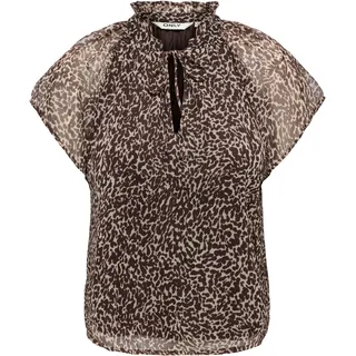 Chiffonbluse ONLY "ONLLERI-PENINNA S/S TIED NECK SHIRT WVN", Damen, Gr. S, braun (chocolate martini aop:leo cow dreams), Web, Obermaterial: 100% Polyester, bedruckt, regular fit normal, Blusen Chiffonbluse, Polyester, regular fit