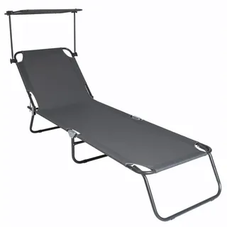 Ambia Garden Dreibeinliege , Grau , Metall, Textil , 55x24x185 cm , wetterfest, verstellbares Dach, klappbar, Rückenlehne verstellbar , Gartenmöbel, Gartenliegen, Sonnenliegen