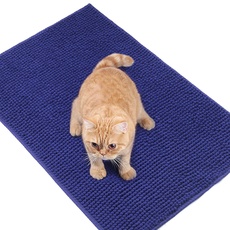 VIVAGLORY Soft Katzenklo-Matte, Extragroße Streufangmatte für die Indoor Katze, Maschinenwaschbar Cat Kitty Katzenstreu-Matte mit Rutschfester und Wasserfester Unterseite, 90 × 64cm, Marineblau