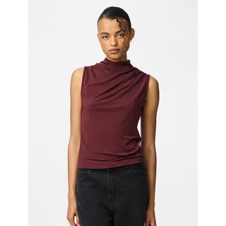 Pieces Stehkragenshirt PIECES "PCMADISON SL DRAPED TOP NOOS BC", Damen, Gr. M, lila (tawny port), Jersey, Obermaterial: 95% Polyester, 5% Elasthan, unifarben, slim fit normal, hoch geschlossener Ausschnitt, Shirts Stehkragenshirt, Materialmix, slim fit