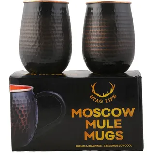 Staglife 16 Unzen Schwarzer Becher aus Reinem Kupfer für Trinkwasser Tassen Gläser 2er-Set Lebensmittelecht Handgefertigt Massives Moscow Mule Becherglas Gehämmert Ohne Griff Gebürstet Groß