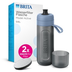 BRITA Sport Wasserfilter Flasche Model Active dunkelblau (600ml) inkl. 2 MicroDisc Filter – zusammendrückbare BPA-freie Flasche für unterwegs, filtert beim Trinken/spülmaschinengeeignet