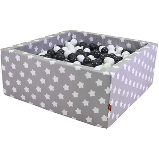 Bällebad soft grey white stars eckig inkl. 100 Bälle grey/creme