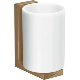 hansgrohe AXOR UNIVERSAL Rectangular Zahnputzbecher, Metall, Glas weiß, 42604140, Farbe: Brushed Bronze