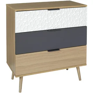 HOME DECO FACTORY Kommode Skandinavisch 3 Schubladen Weiß und Grau | Holz, skandinavische Kommode, 3 Schubladen, moderner Stil, Schlafzimmer oder Flur, 39x75x80 cm, Weiß und Anthrazitgrau