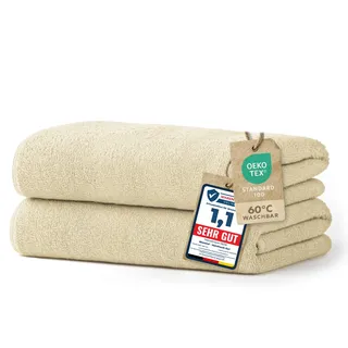 Blumtal Premium Frottier Handtücher Set 2 teilig 100% Baumwolle - Oeko-TEX zertifiziertes Badetuch 2X (70x140 cm) - Ultra saugstarkes Frottiertücher Set waschbar °60 - Towel - Handtuch Beige