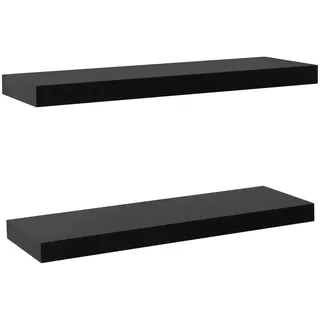 vidaXL Wandboardset 2-teilig 60/20/3,8 cm aus MDF Schwarz , Holzwerkstoff , Strukturbuche , Rechteckig , 60x3.8x20 cm , Wohnzimmer, Regale, Wandboards