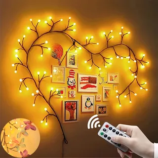 Wand Deko Zweige Lichterkette 1.5m, Innen Schlafzimmer Wohnzimmer Wanddeko LED Baum Lichter, Aesthetic Room Beleuchtung Weihnachten Zimmer Party Deko - Schwarz