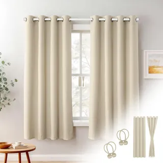Cozyor Verdunklungsvorhänge Gardinen 2er Set mit Magnet-Raffhalter Thermogardine gegen Kälte, verdunkelnd, beige Driftwood, Gardine mit Ösen für Schlafzimmer, Wohnzimmer, Kinderzimmer 160x135 cm