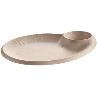 APS 85424 Teller – NERO – 24 x 20 cm, H: 2,5 cm, Melamin sand, mit integriertem Dipschälchen Ø 7 cm (0,04 L), stapelbar, spülmaschinengeeignet, robust & modern