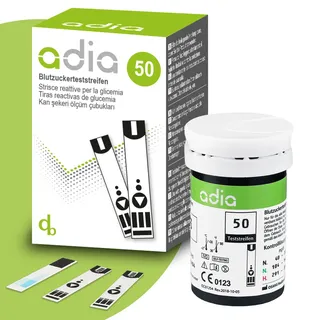 adia Blutzuckerteststreifen, 50 Stück, Blutzucker-Selbstkontrolle bei Diabetes Teststreifen St