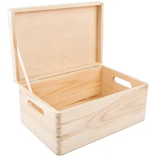 Creative Deco Holzkiste mit Deckel | 30 x 20 x 14 cm (+/-1cm) | Erinnerungsbox Baby Groß Holzbox mit Deckel Unlackiert Kasten mit Griffen | Für Dokumente, Spielzeuge, Ostern | ROH UNGESCHLIFFEN