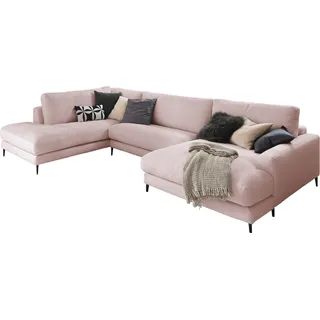 KAWOLA Sofa CARA Wohnlandschaft U-Form Cord rosa Longchair rechts - Rosa