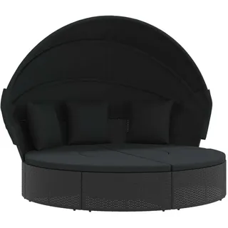 vidaXL Outdoor-Loungebett mit Dach und Kissen Schwarz Poly Rattan - Schwarz