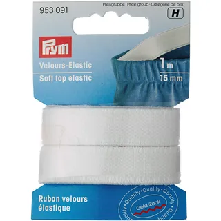Prym Velour-Elastic 15 mm weiß, 51% PES 33% ED 16% PA, 953091-1