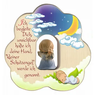 MaMeMi Schutzengel AUF Wolke mit Gebetsbüchlein für Jungen, Taufgeschenk in Blau mit Spruch & Engelfigur, ca. 12 cm, Wandbild zur Taufe oder Geburt