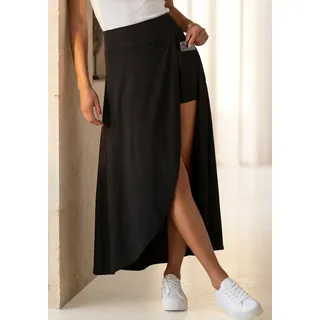 Maxirock LASCANA "mit integrierter Shorts und kleiner Tasche", Damen, Gr. 34, schwarz, Jersey, Obermaterial: 95% Viskose, 5% Elasthan, unifarben, figurumspielend knöchellang, Röcke Maxirock, langer Strandrock, luftiger Sommerrock mit Shorts, Jerseyrock, Topseller