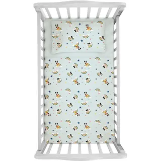 Mickey Mouse, Bettwäsche-Set für Wiege, 100% Baumwolle, Baby-Bettwäsche, Disney Micky Maus, Spannbettlaken, Kissenbezug, Hellblau