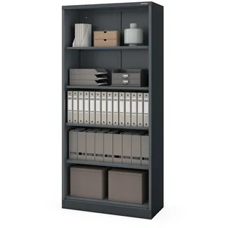 Jan Nowak Metallregal Ordnerregal, Stahl, 5 Ebenen, 90 x 195 x 40 cm | Vier höhenverstellbare Einlegeböden, je 40 kg Tragkraft, geschlossene Rückwand, Schraubmontage, für Büro und Archiv