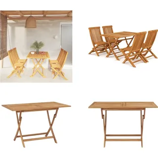 vidaXL 5 tlg. Garten Essgruppe Massivholz Teak - Garten-Essgruppe - Garten-Essgruppen - Gartenmöbel-Set - Gartenmöbel-Sets - Braun