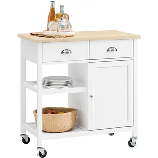 SoBuy Küchenwagen mit Ablagen und Schubladen, Weiß, 87x89x48cm , Holzwerkstoff, Holz , Kiefer , 87x89x48 cm , Esszimmer, Servierwagen