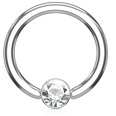 beyoutifulthings Ring eingefasster ZIRKONIA 3mm Weiss Brustwarzen-Piercing Intim-Piercing Brust-Piercing Edelstahl Silber Ring 1,2mm 8mm