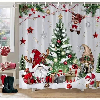 Duschvorhang Weihnachten Winterurlaub Duschvorhänge 180 x 180 cm  Wasserdicht  Waschbar Bad Vorhäng für Badzimmer mit 12 Haken, Stil A