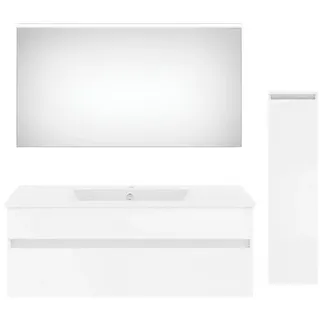 Puris Badezimmer , Weiß Hochglanz , Holzwerkstoff , 2 Schubladen , 150 cm , Goldenes M, Made in Germany , hängend , Badezimmer, Badmöbelsets & Badmöbelserien, Badmöbel-Sets