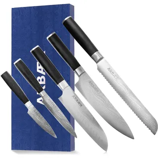 Arbaer Messerset 5-teilig - Japanischer Damastdruck - Pakka-Holzgriff - Schwarz