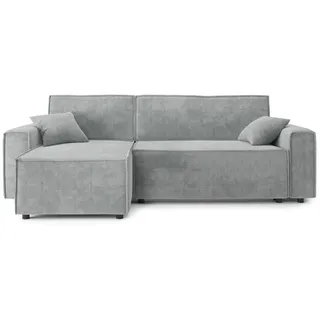 BAÏTA Ecksofa, ausziehbar, Mira 4-Sitzer, mit Wendeecke und Aufbewahrungsbox, aus Cordstoff, Hellgrau