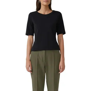 T-Shirt S.OLIVER BLACK LABEL, Damen, Gr. 48, schwarz, Jersey, Obermaterial: 93% Baumwolle, 7% Elasthan, unifarben, regular fit taillenbedeckt, Rundhals, Shirts T-Shirt, mit Satindetail