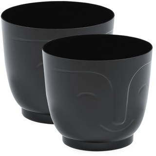 PECZEKO Blumentopf glänzender, Pflanzkübel aus Übertopf Kunststoff Dekorativer Topf für, groß und klein Pflanzen, 2er-Set blumenkübel, blumenkübel kräutertopf, (2 Pack) Schwarz, ø 14 cm