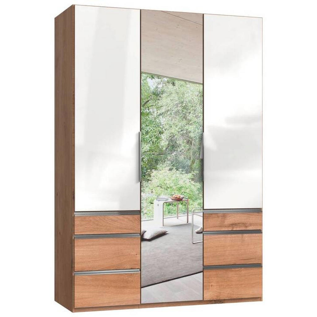 Bild von Level 150 x 216 x 58 cm Plankeneiche Nachbildung/Weißglas mit Glas- und Spiegeltüren
