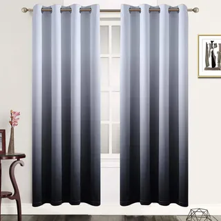 SimpleHome Ombré-Verdunkelungsvorhänge aus dickem Polyester, Farbverlauf Schwarz, dick, wärmeisolierend, Ösen, für Schlaf- und Wohnzimmer, 2 Bahnen, ca. 130 cm x 180 cm