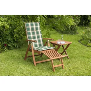 Gardenson Gartenklappsessel-Set , Grün, Naturfarben , Holz , Eukalyptusholz , Hartholz , Karo , Füllung: Schaumstoff, Polyurethan (Pur) , 49.5x43x48.5 cm , FSC Mix , klappbar , Gartenmöbel, Gartensessel, Gartenklappstühle