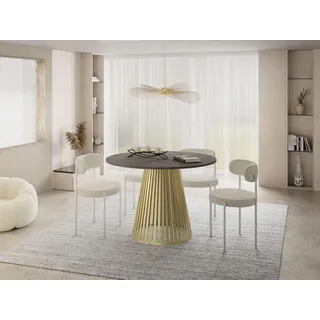 Esstisch Rund Ausziehbar mit Lamellen im Loft-Stil – 120 bis 200 cm – Tisch mit Goldenen Metallbeinen, Platzsparend für Wohnzimmer oder Esszimmer – Beton-Optik Dunkelgrau - Grau