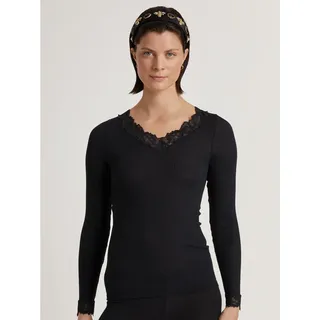 CALIDA Langarmshirt »Silky Wool Joy« Spitze, atmungsaktiv, V-Ausschnitt, Merino-Woll-Anteil, Seide, schwarz