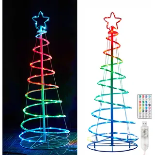 LED Spiral Weihnachtsbaum Dimmbar RGB Baumlicht Faltbar Christbaum Weihnachtsdeko Weihnachtsbeleuchtung mit Timer, 1.2m - Bunt