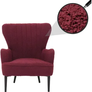 Lounge-Sessel HWC-K37, Cocktail-/Ohrensessel Polsterstuhl Retro Vintage Stoff Bouclé (600g/m2) bordeaux - Rot