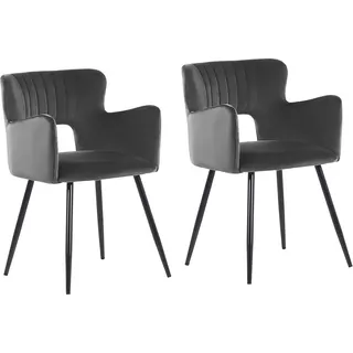 BELIANI Esszimmerstuhl 2er Set Dunkelgrau Samt Stoffbezug mit Hohen Armlehnen Schwarzen Beinen aus Metall Modern Wohnzimmer Esszimmer Küche - Grau, Schwarz
