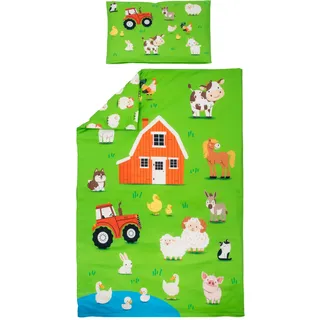 TAMEOLIE Kinderbettwäsche 100x135cm & 40x60cm, Baumwolle, Wendemotiv Bauernhof/Farm, 100% Baumwolle Öko Tex Standard, Bauer/Landwirt Bettwäsche Jungen, Kinder Baby Kleinkind Bettwäsche-Set