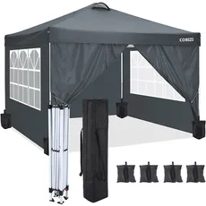 COBIZI Pavillon 3x3m Faltpavillon Wasserdicht PVC Beschichtung Pavillondach UV Schutz 50+, mit 4 Seitenteilen für Pavillon 3x3m, Pop up partyzelt Garten Pavillion Zelt inkl. 4 Sandsäcke(Grau)