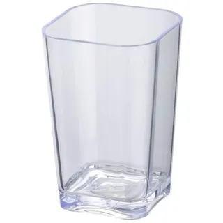 WENKO Zahnputzbecher Candy, viereckiger Zahnbecher zur Aufbewahrung von Zahnbürsten & Zahnpasta, aus hochwertigem, schwerem Kunststoff, BPA-frei, 7,3 x 11 x 7,3 cm, Elegantes Design in Transparent